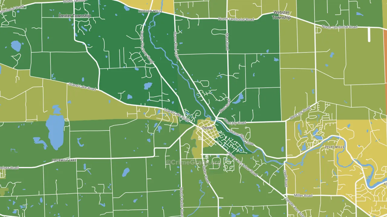 Dexter, MI Map of Burglary Rates