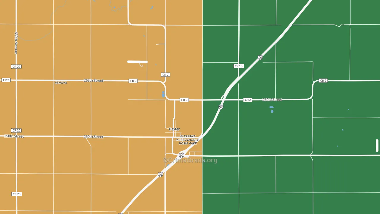 Dexter, MN Map of Burglary Rates