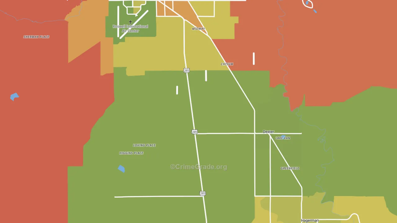 Dexter, NM Map of Burglary Rates
