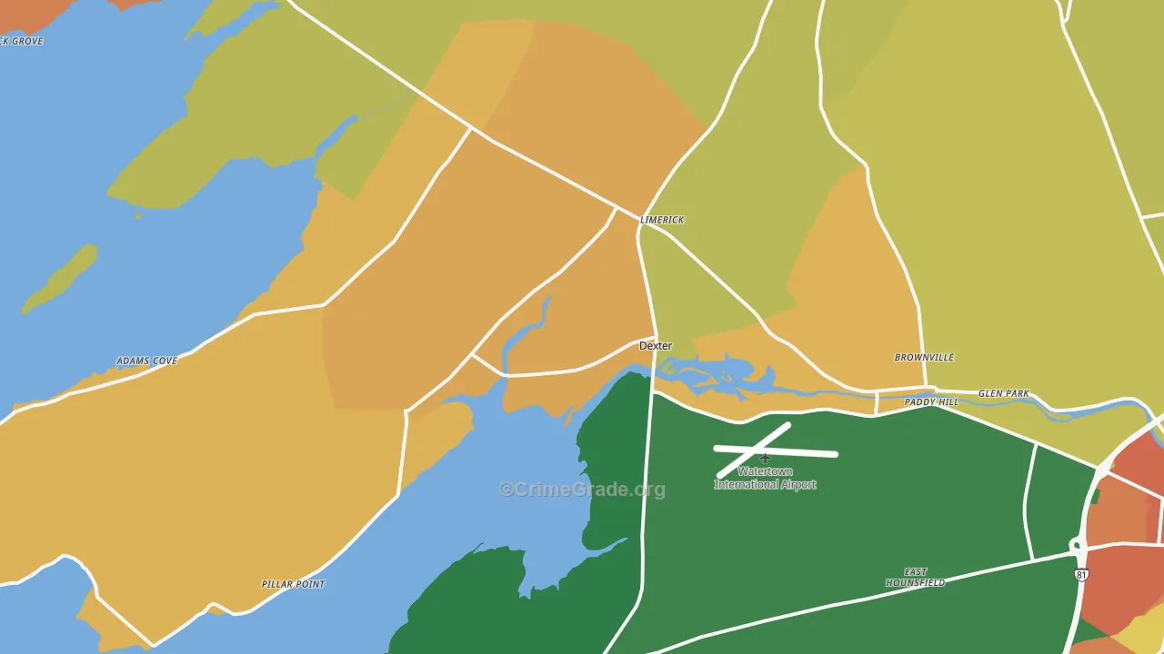 Dexter, NY Map of Burglary Rates
