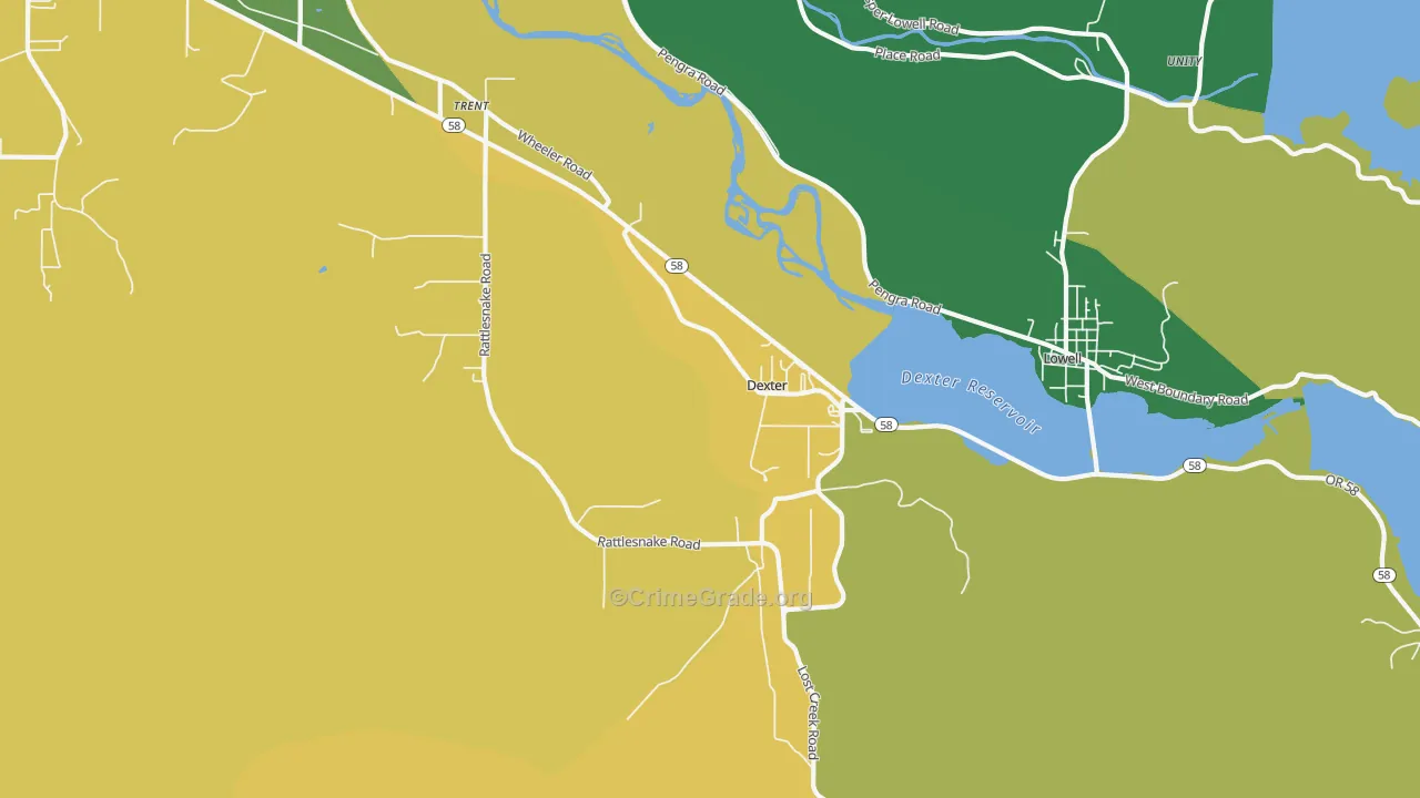 Dexter, OR Map of Burglary Rates