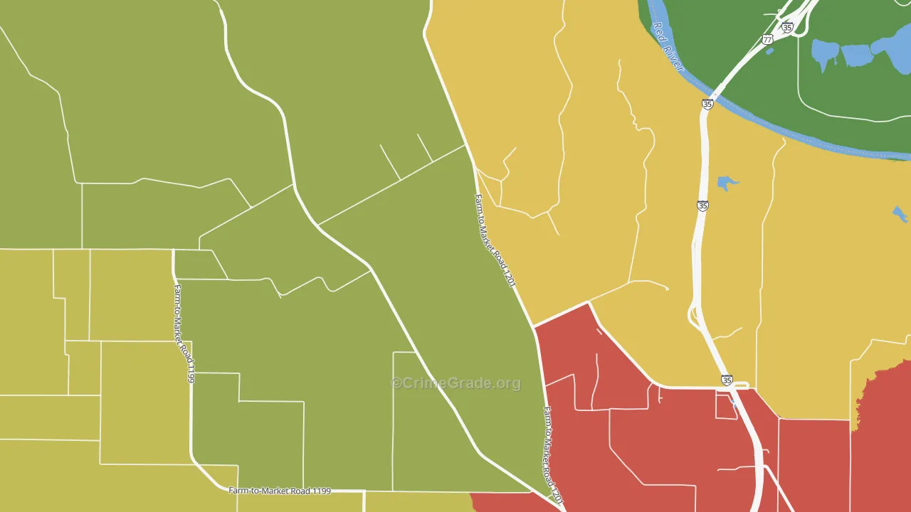 Dexter, TX Map of Burglary Rates