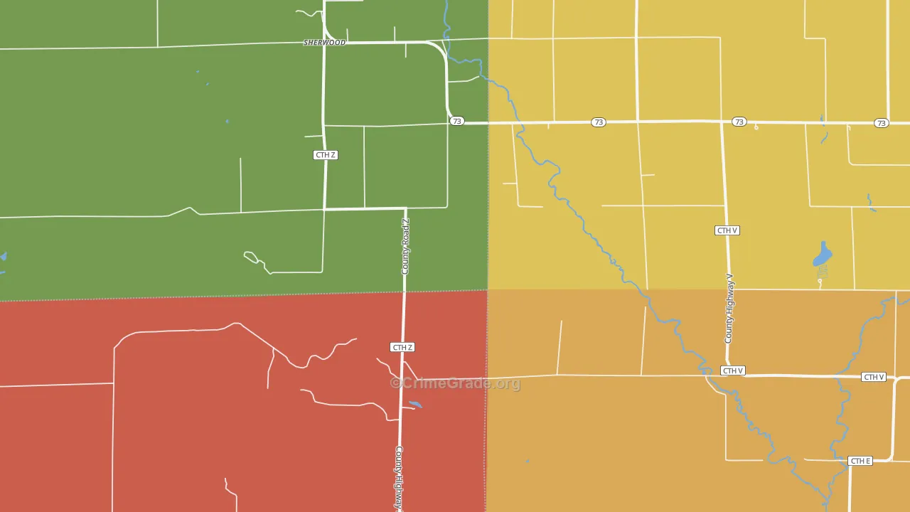 Dexterville, WI Map of Burglary Rates