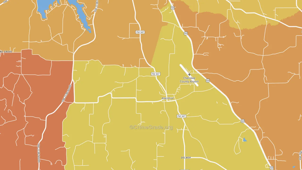 Dialville, TX Map of Burglary Rates