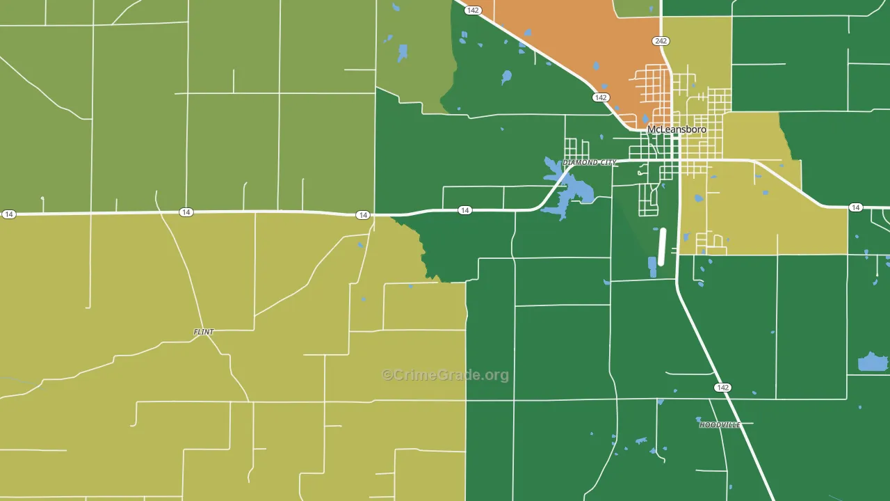 Diamond City, IL Map of Burglary Rates
