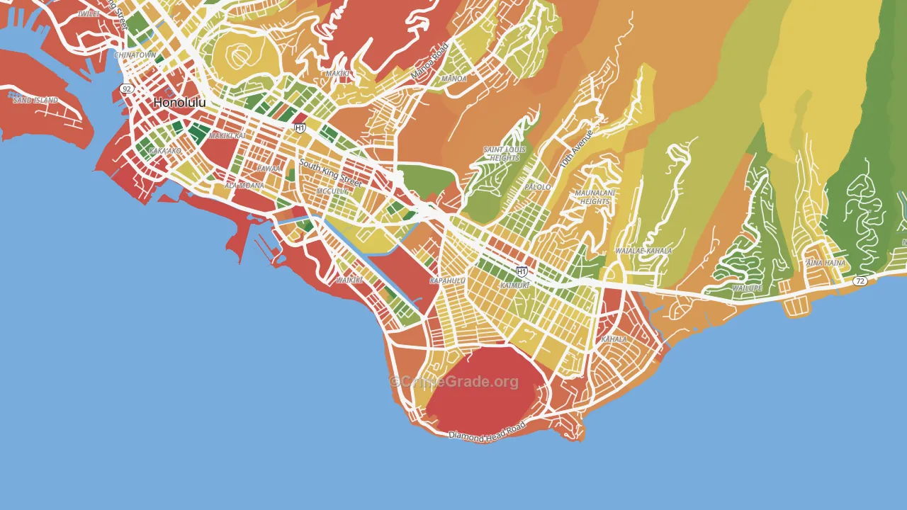 Diamond Head-Kapahulu-St Louis, Honolulu, HI Map of Burglary Rates