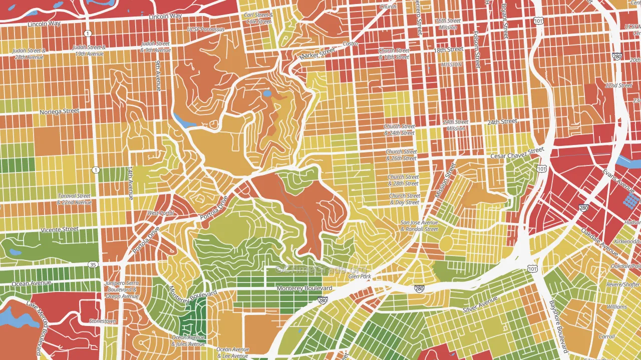 Diamond Heights, San Francisco, CA Map of Burglary Rates