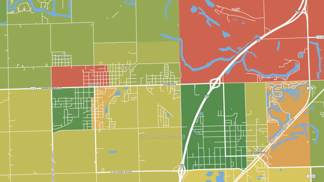Diamond, IL Map of Burglary Rates