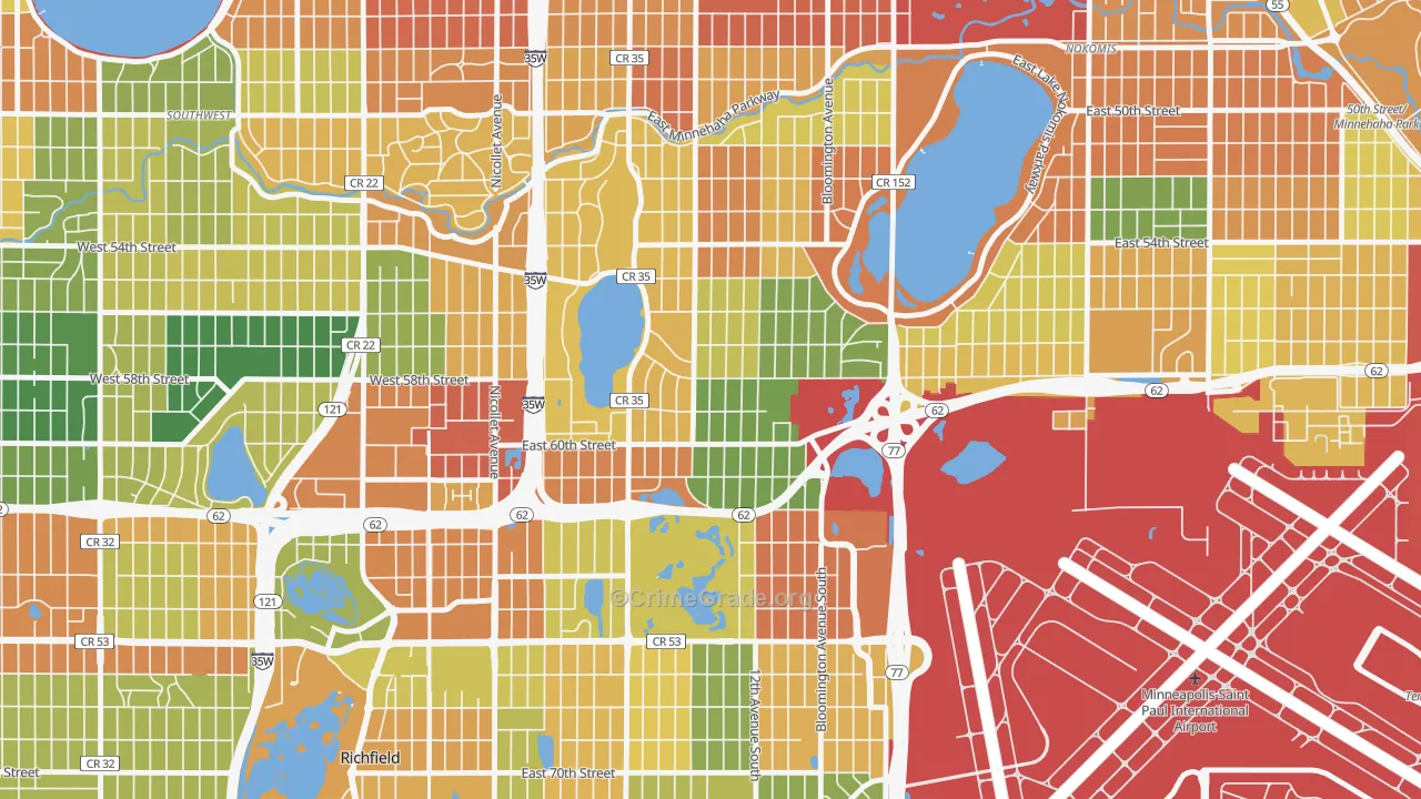 Diamond Lake, Minneapolis, MN Map of Burglary Rates