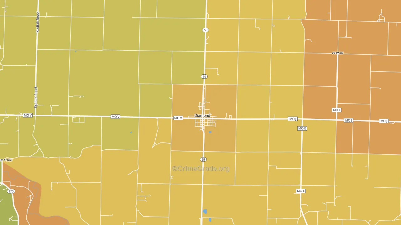 Diamond, MO Map of Burglary Rates