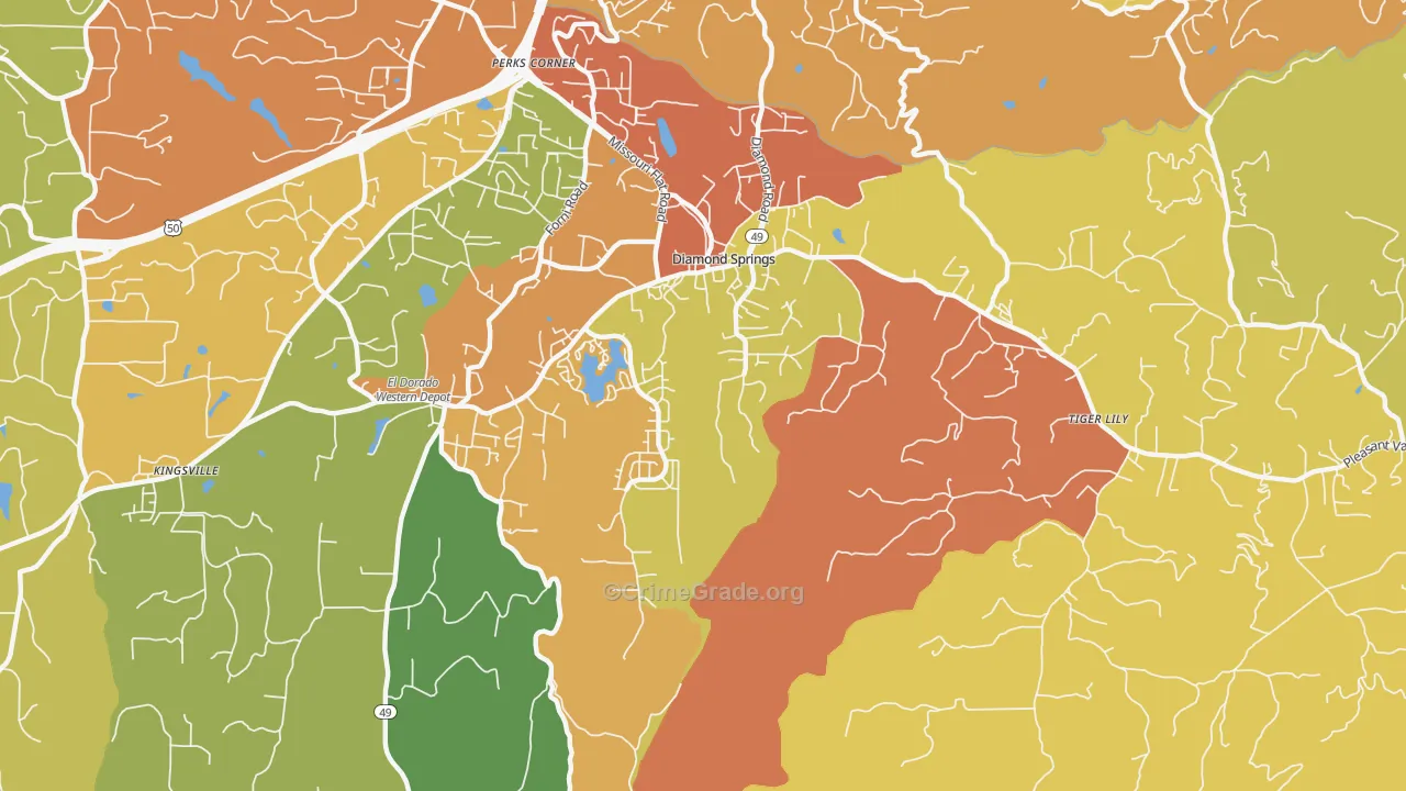 Diamond Springs, CA Map of Burglary Rates