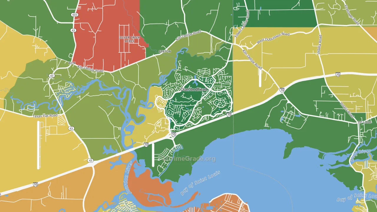 Diamondhead, MS Map of Burglary Rates