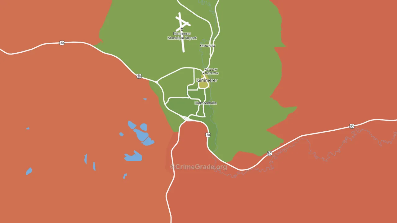Diamondville, WY Map of Burglary Rates