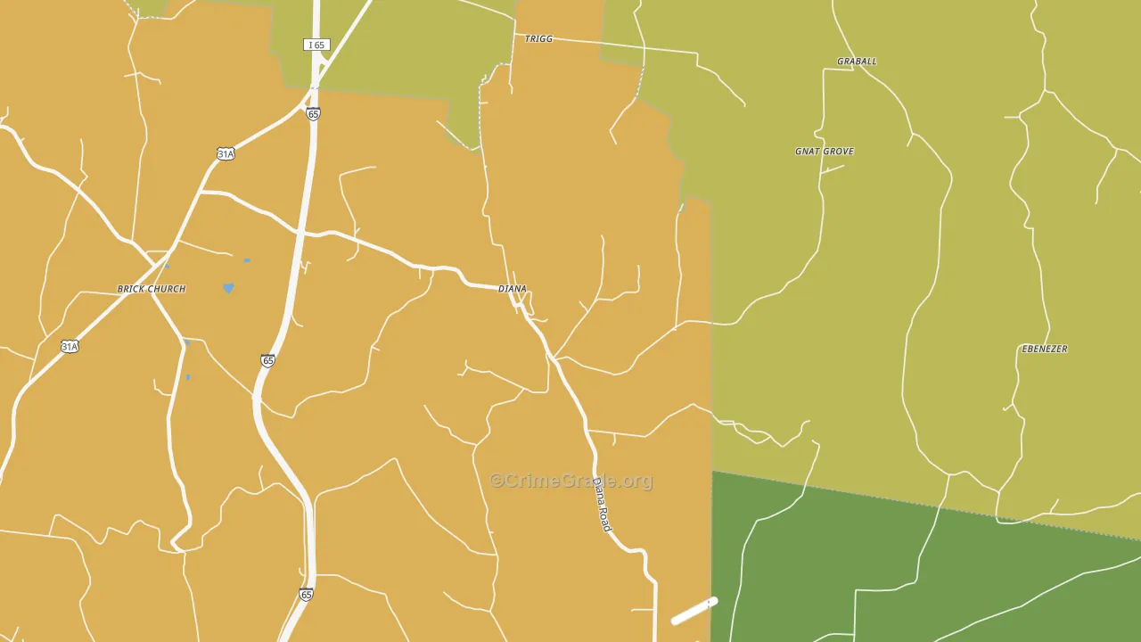 Diana, TN Map of Burglary Rates