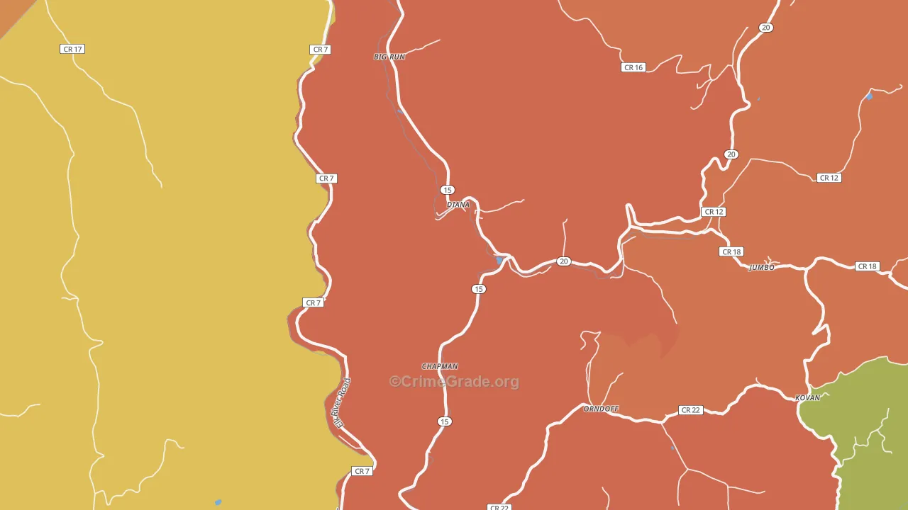 Diana, WV Map of Burglary Rates