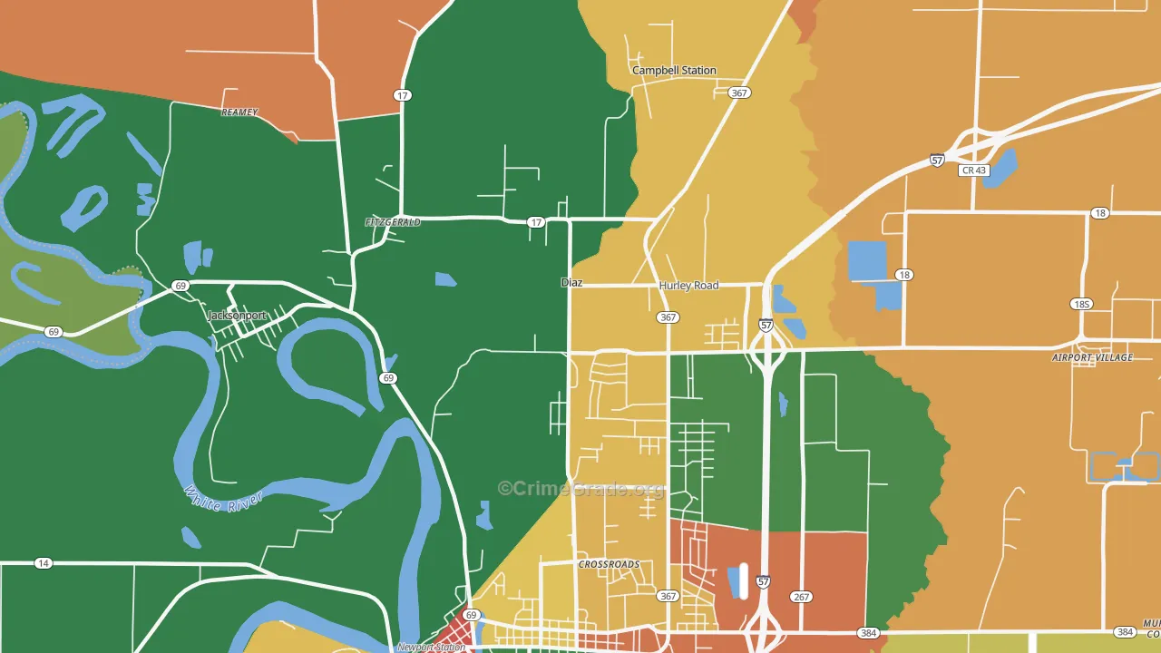 Diaz, AR Map of Burglary Rates