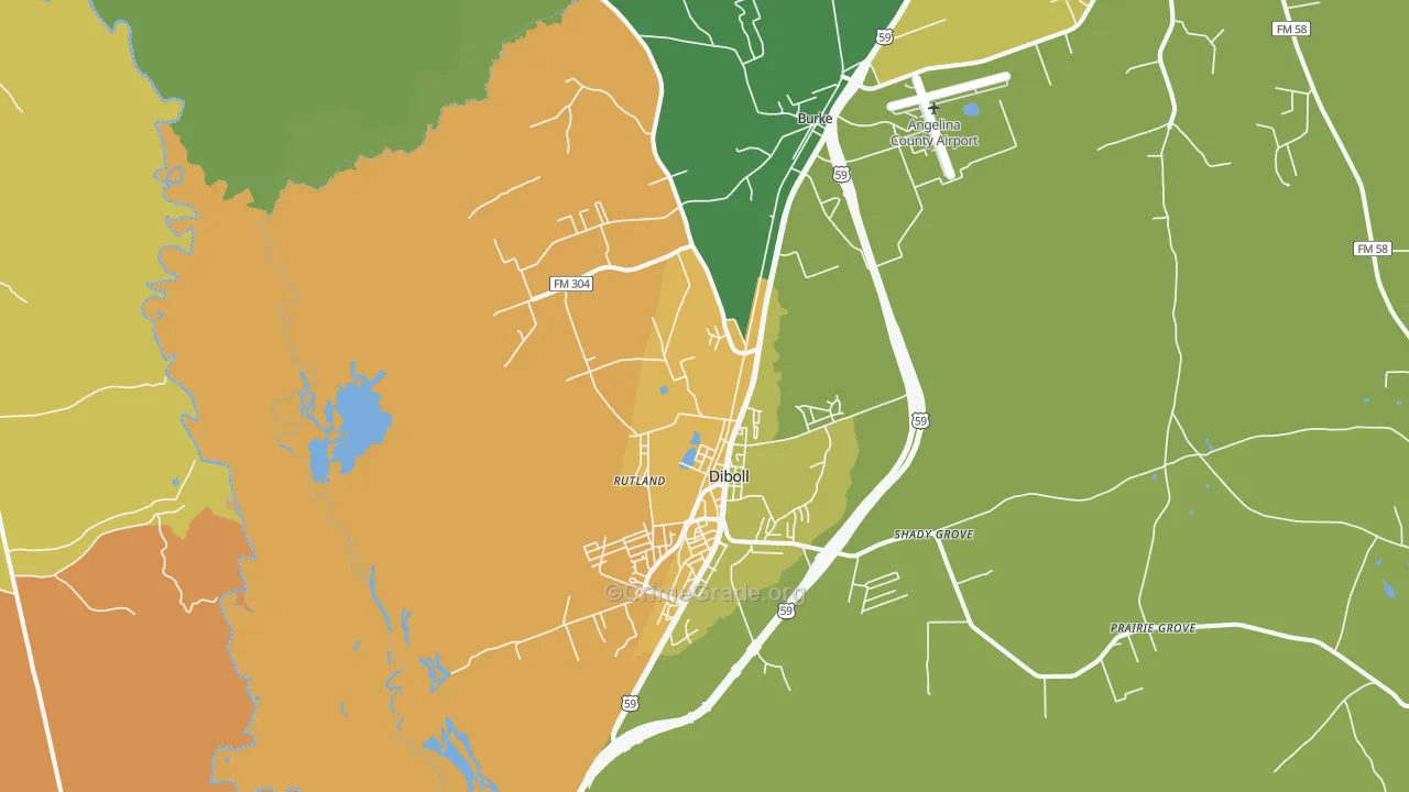Diboll, TX Map of Burglary Rates