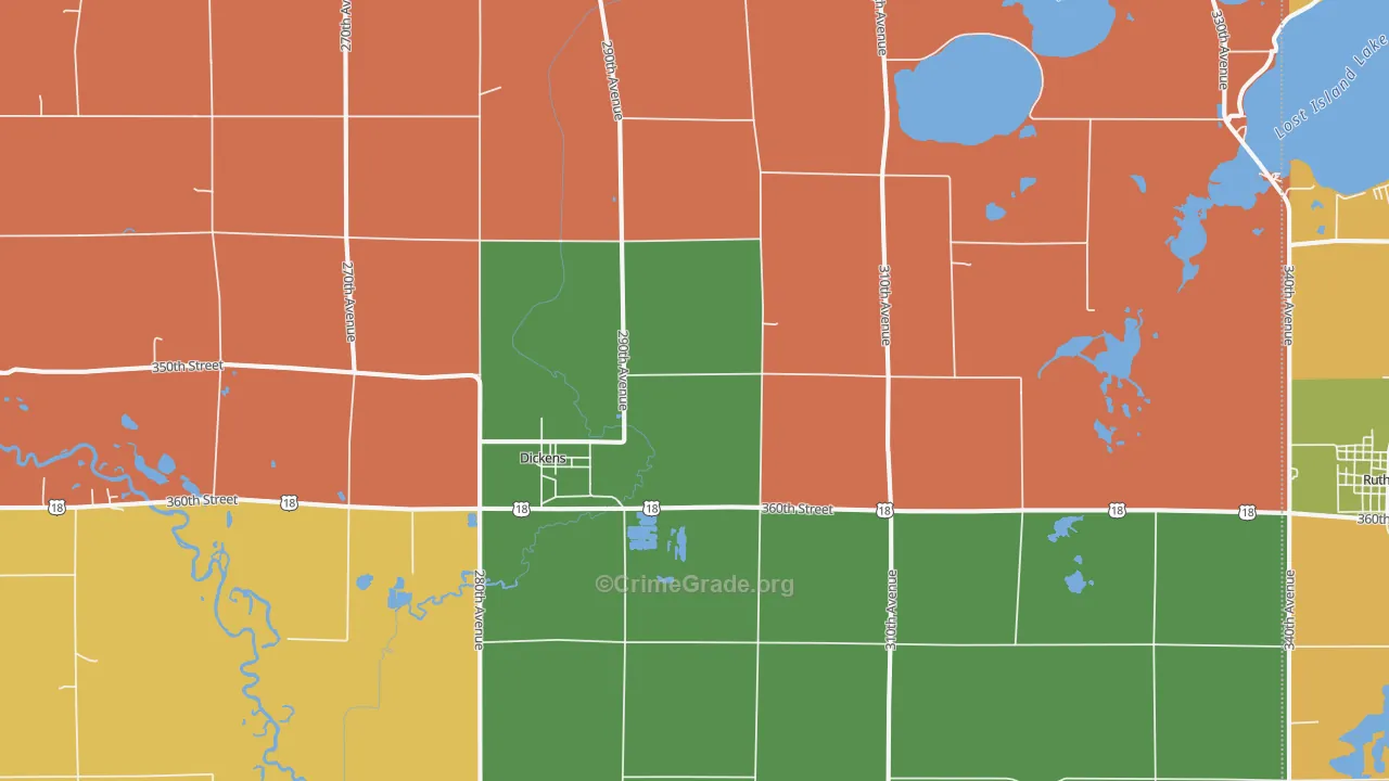 Dickens, IA Map of Burglary Rates