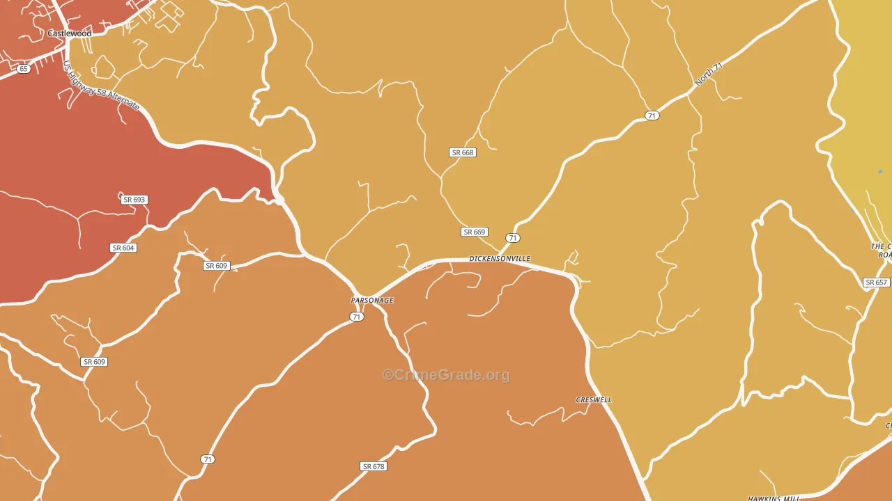 Dickensonville, VA Map of Burglary Rates