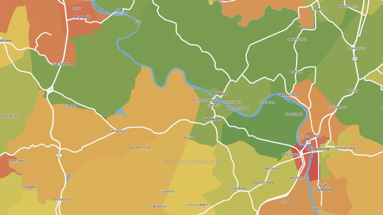 Dickerson Run, PA Map of Burglary Rates