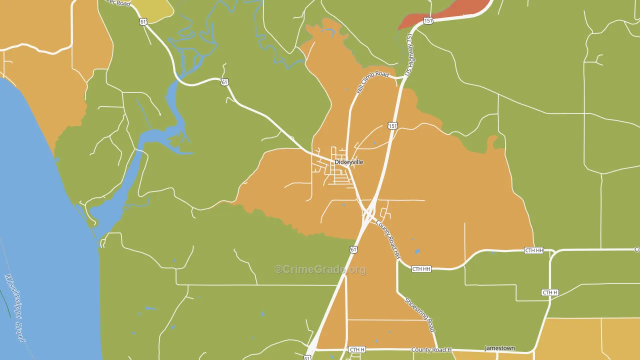 Dickeyville, WI Map of Burglary Rates