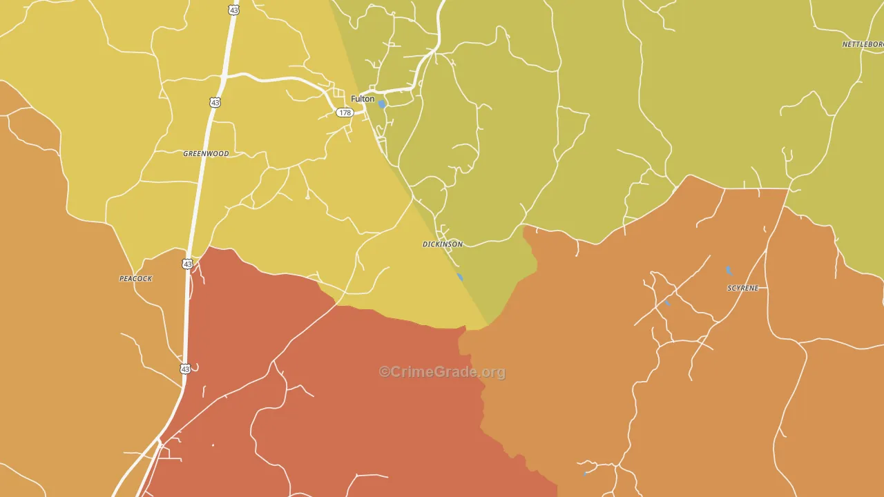 Dickinson, AL Map of Burglary Rates