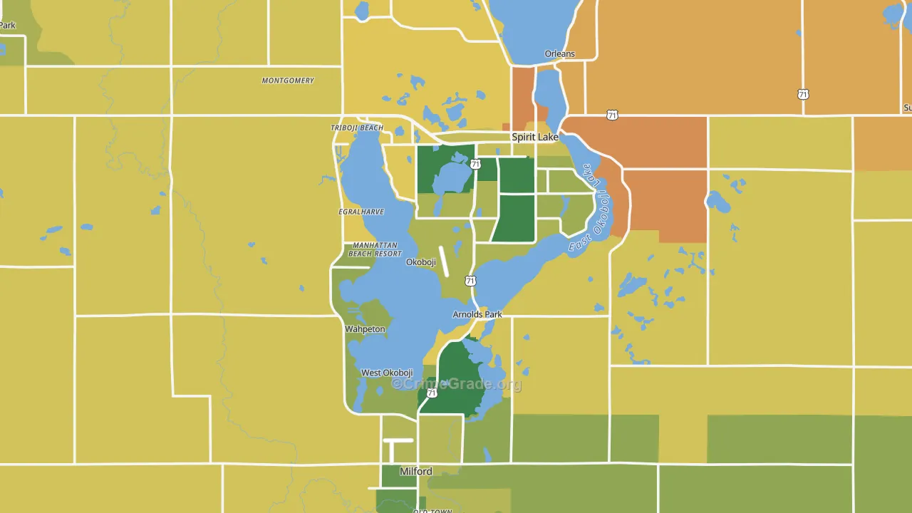 Dickinson County, IA Map of Burglary Rates