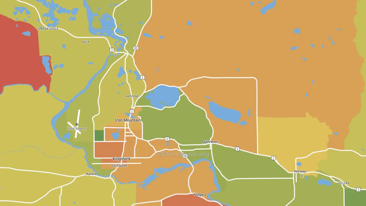 Dickinson County, MI Map of Burglary Rates