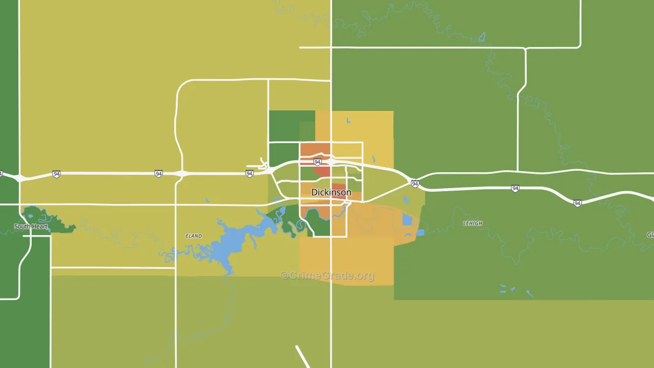 Dickinson, ND Map of Burglary Rates