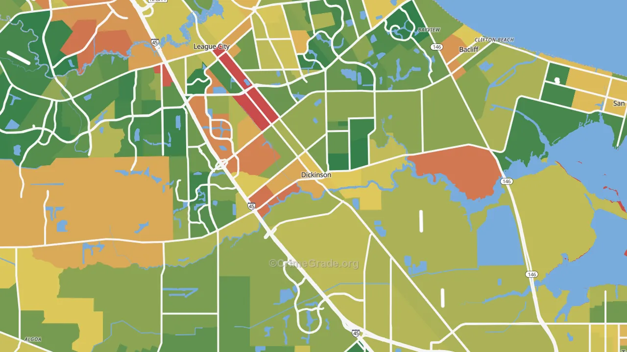 Dickinson, TX Map of Burglary Rates