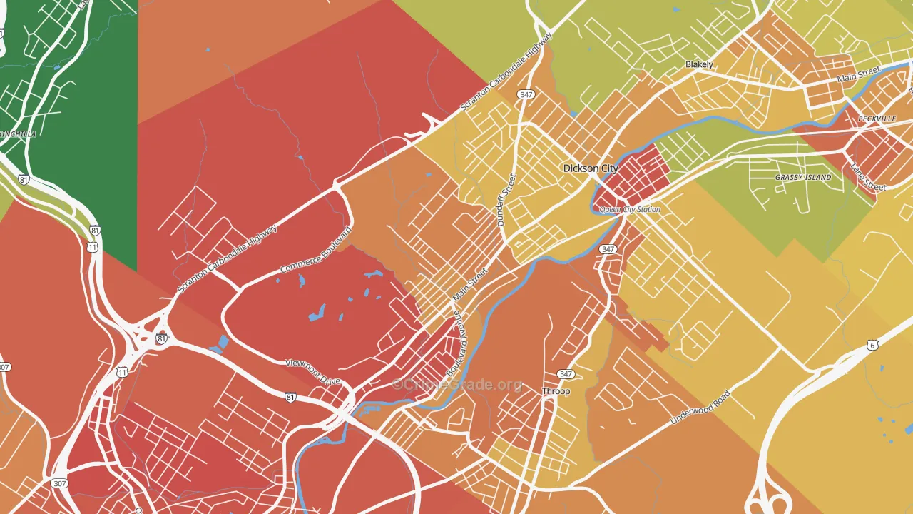 Dickson City, PA Map of Burglary Rates