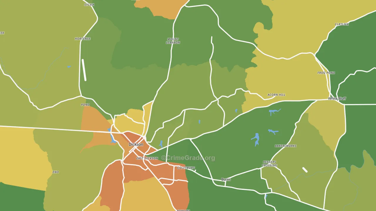 Dickson County, TN Map of Burglary Rates