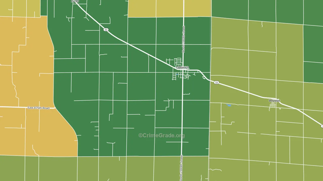 Dieterich, IL Map of Burglary Rates
