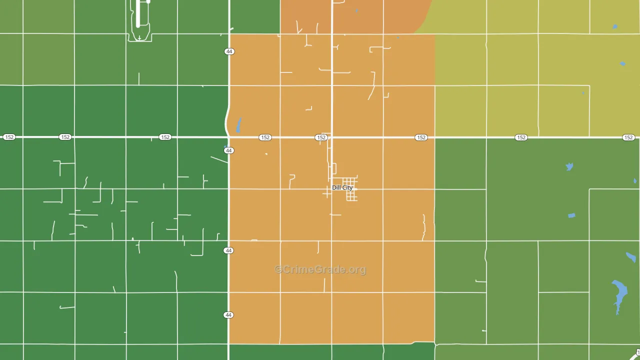 Dill City, OK Map of Burglary Rates