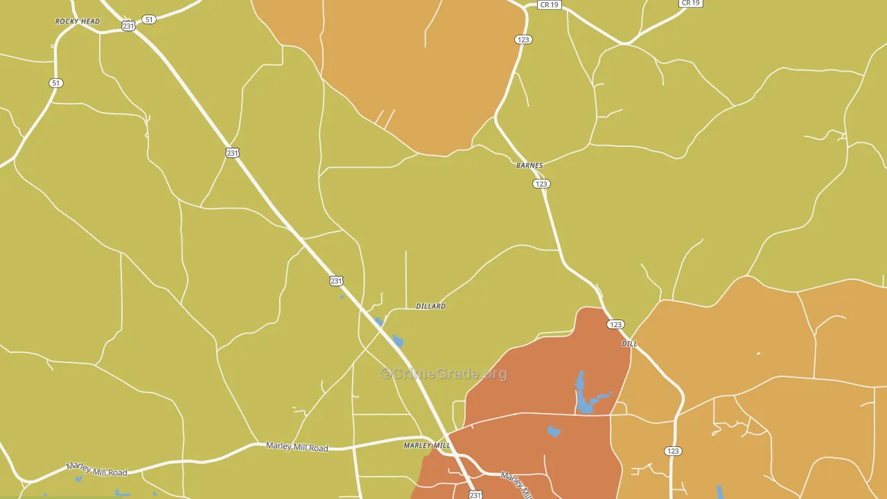 Dillard, AL Map of Burglary Rates