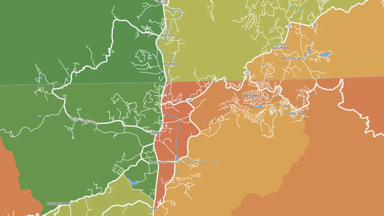 Dillard, GA Map of Burglary Rates