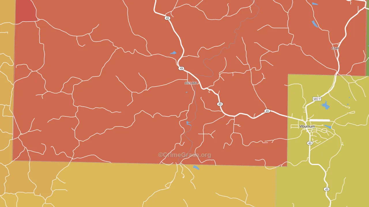 Dillard, MO Map of Burglary Rates
