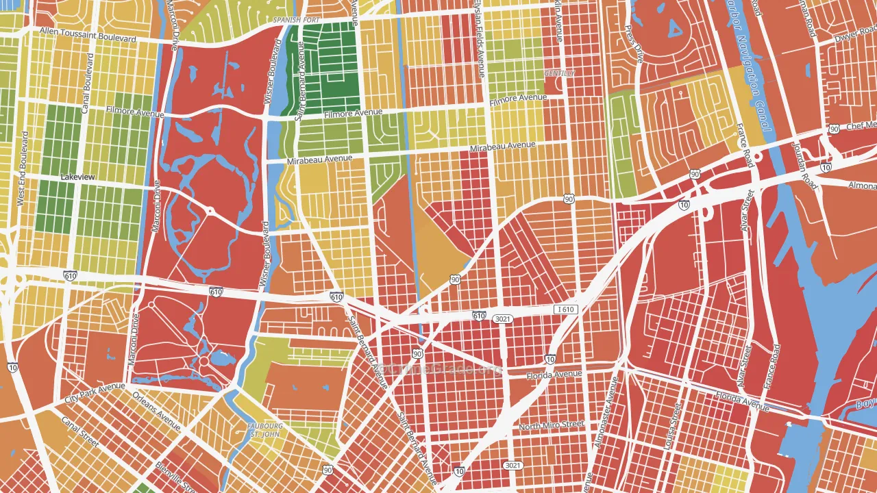 Dillard, New Orleans, LA Map of Burglary Rates