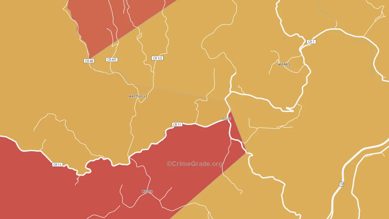 Dille, WV Map of Burglary Rates