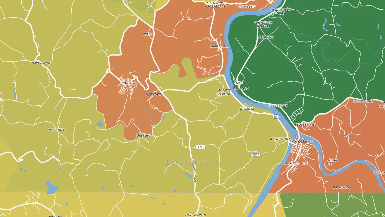 Dilliner, PA Map of Burglary Rates