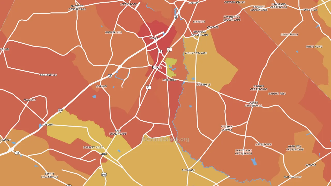 Dillon County, SC Map of Burglary Rates
