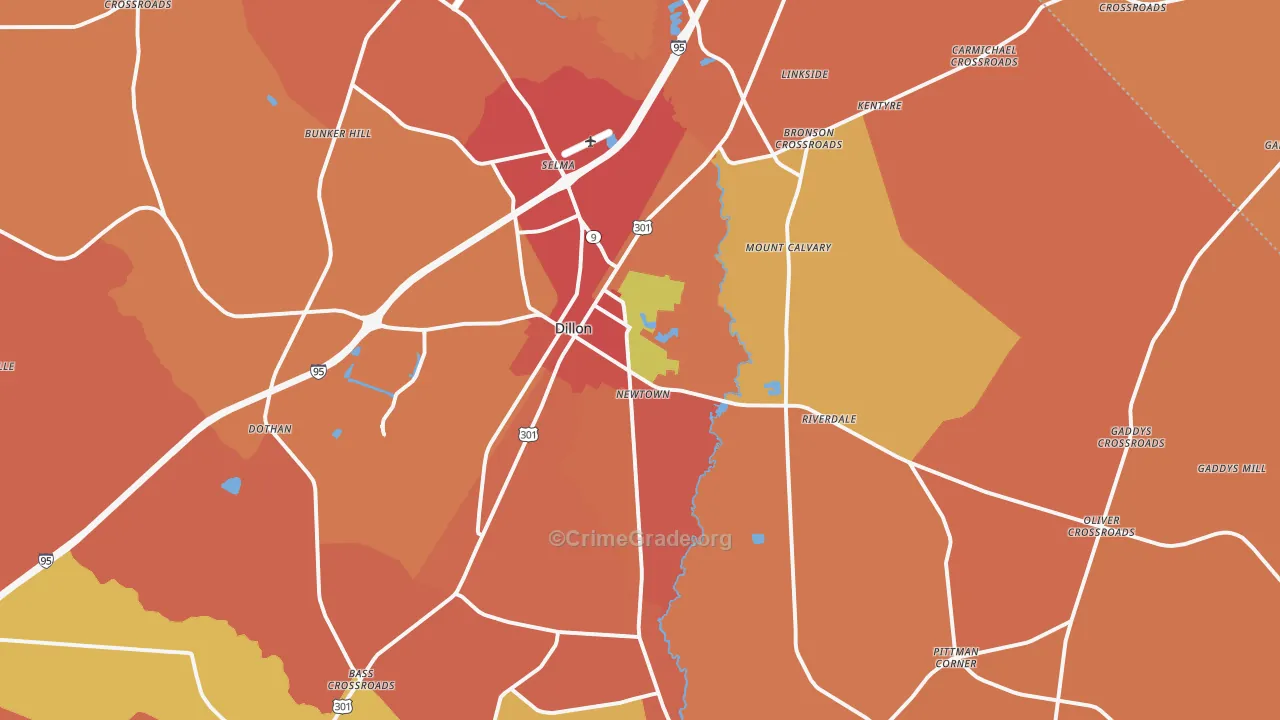 Dillon, SC Map of Burglary Rates