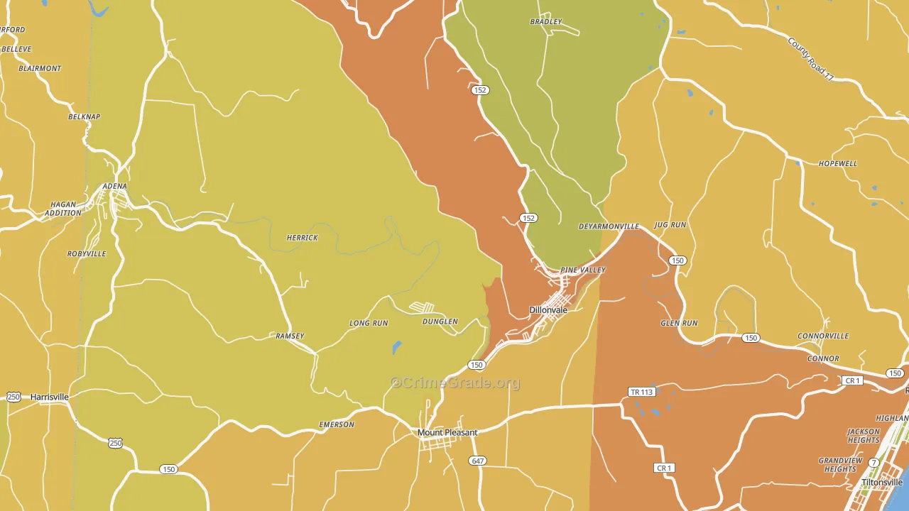 Dillonvale, OH Map of Burglary Rates