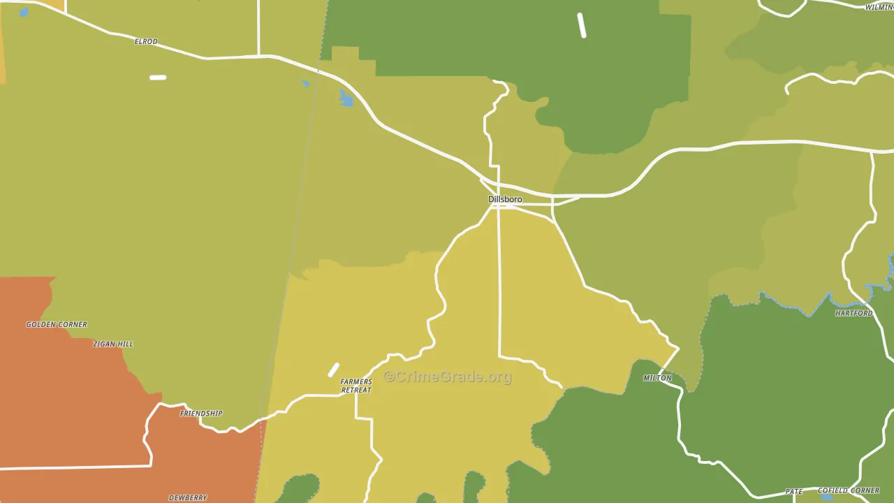 Dillsboro, IN Map of Burglary Rates