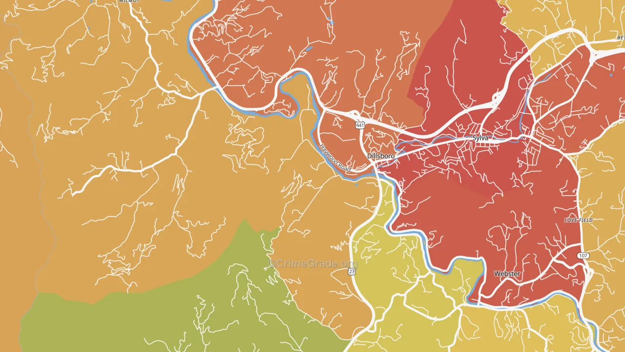Dillsboro, NC Map of Burglary Rates