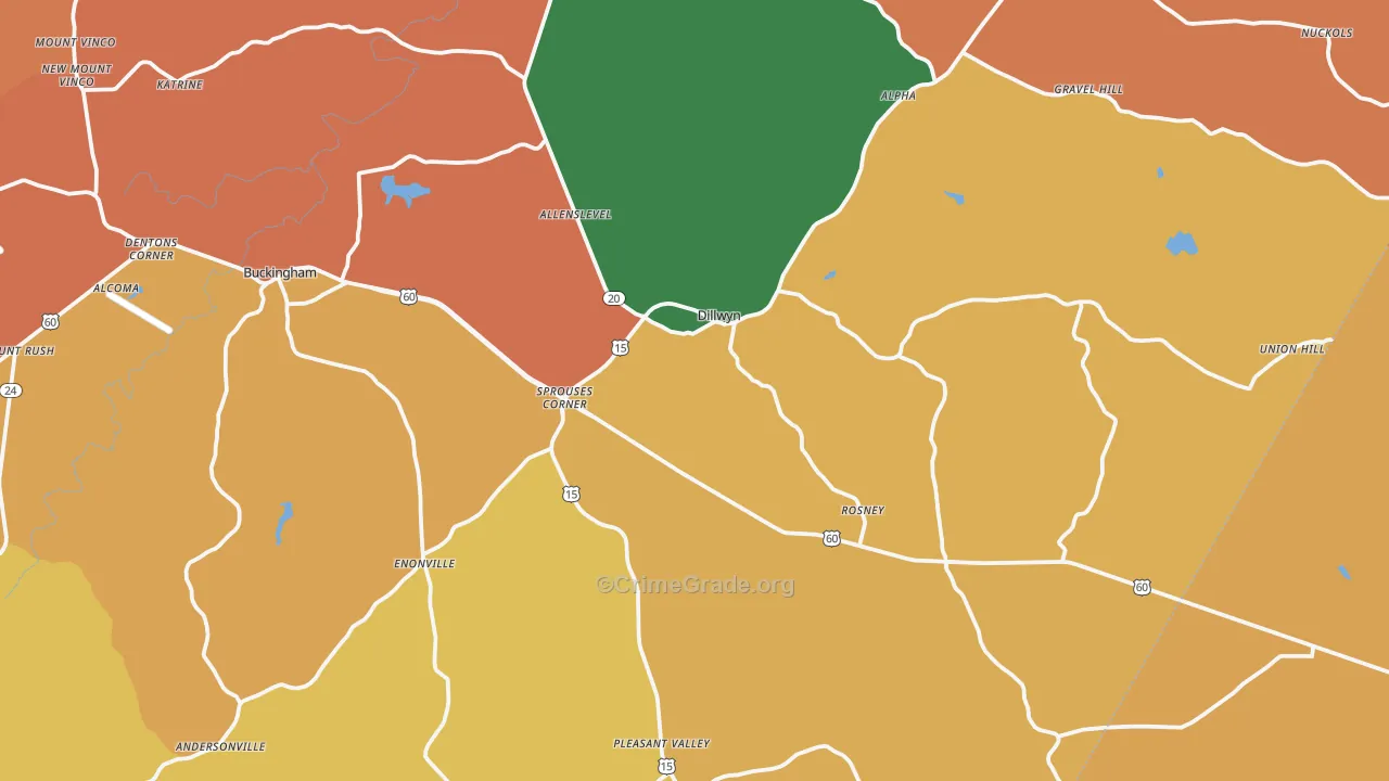 Dillwyn, VA Map of Burglary Rates