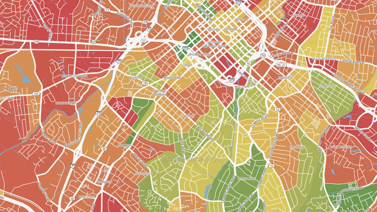 Dilworth, Charlotte, NC Map of Burglary Rates