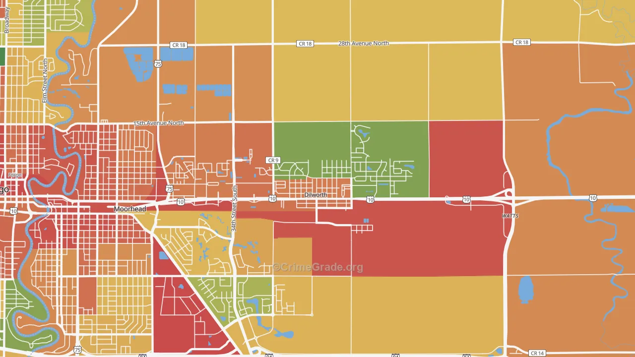 Dilworth, MN Map of Burglary Rates