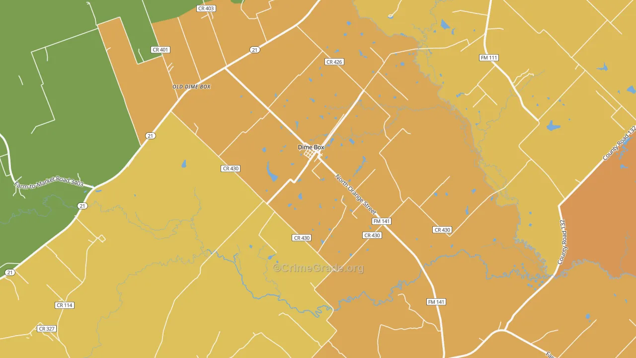 Dime Box, TX Map of Burglary Rates