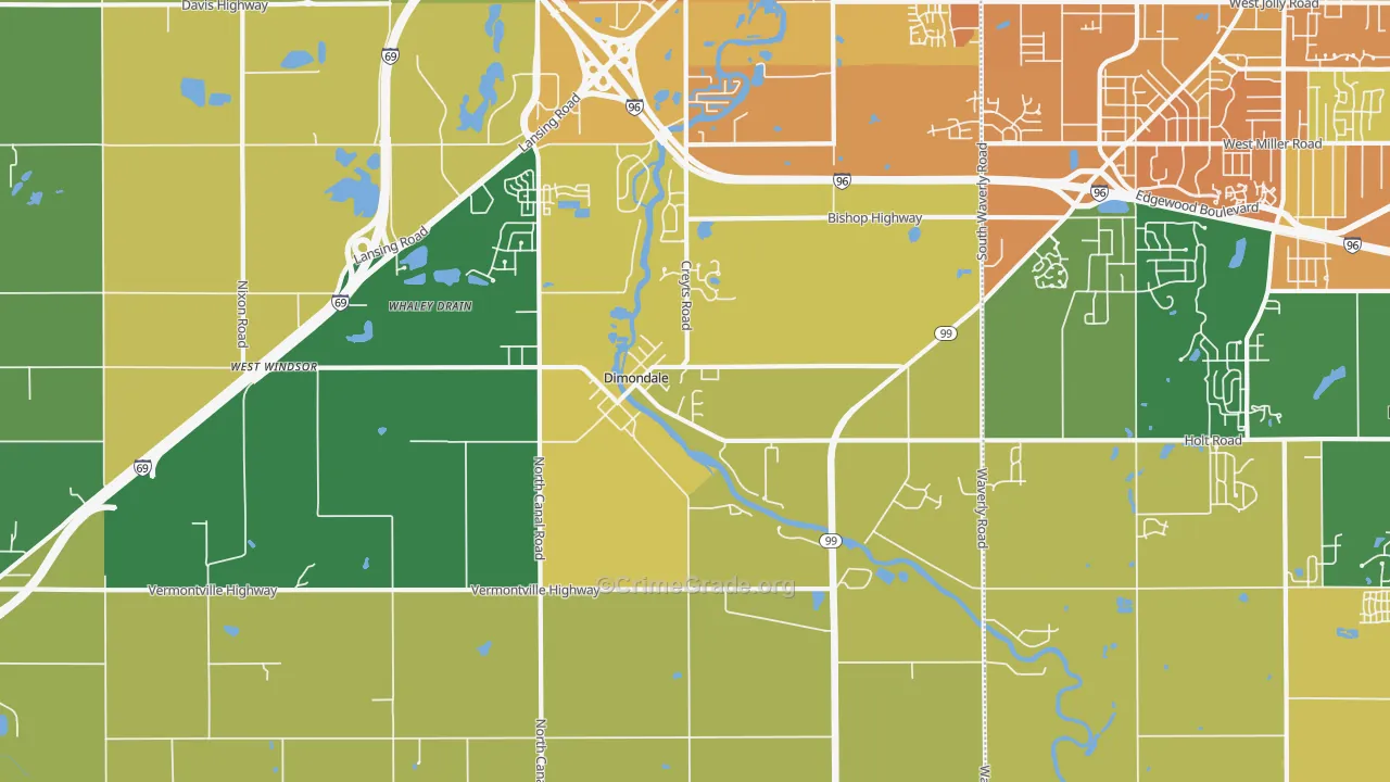 Dimondale, MI Map of Burglary Rates